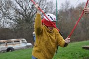 low level ropes course - woman blindfolded challenge