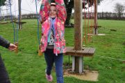 low level ropes course girl swinging